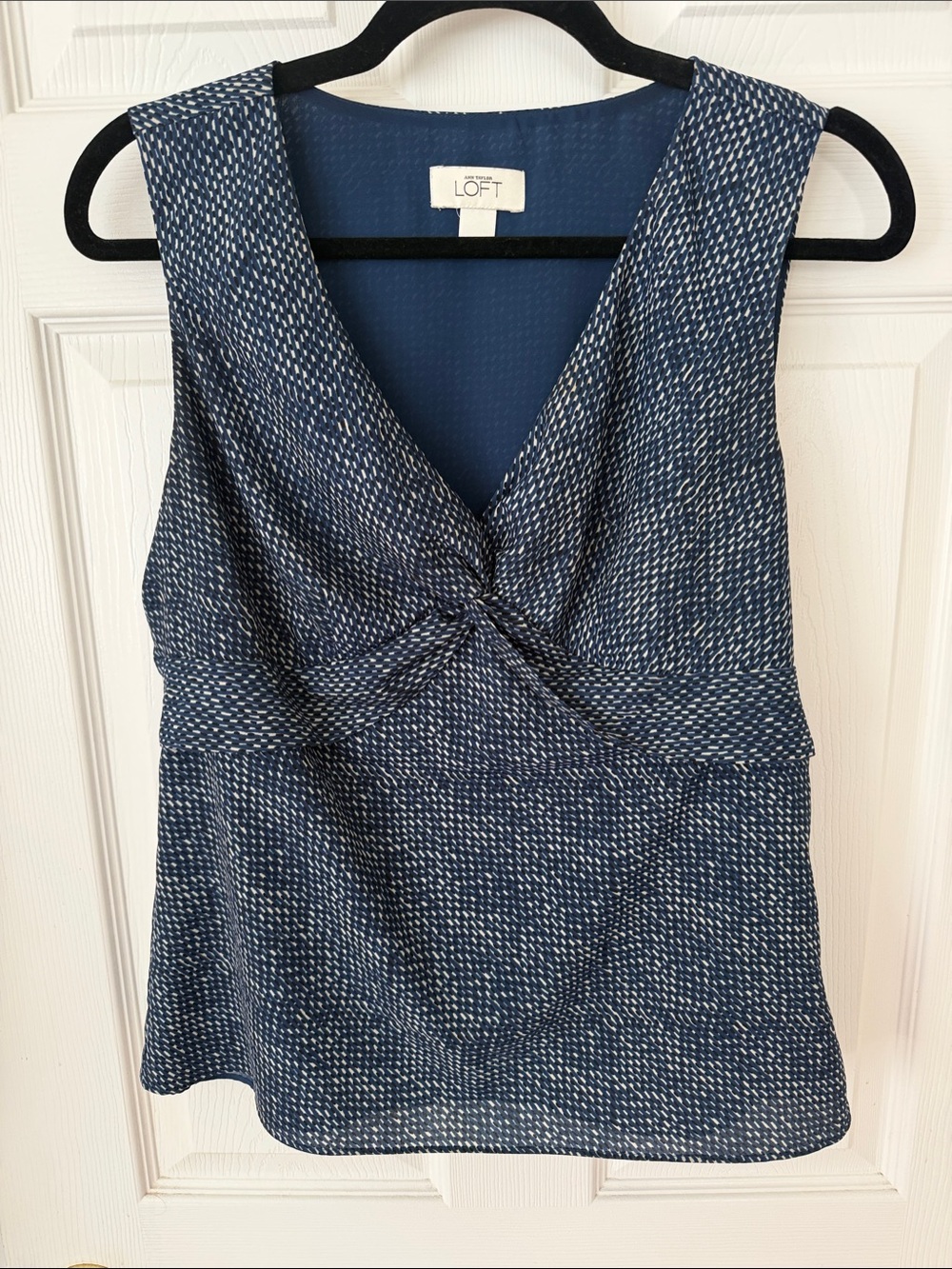LOFT Navy and White Twist-Front Sleeveless Camisole
